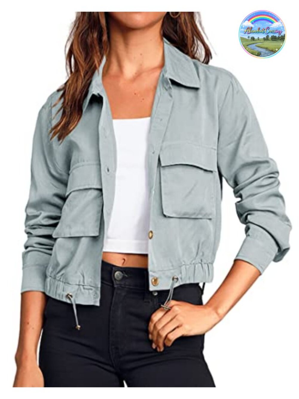 Women's Lightweight Cropped Military Utility Jacket 100% Polyester Button Down